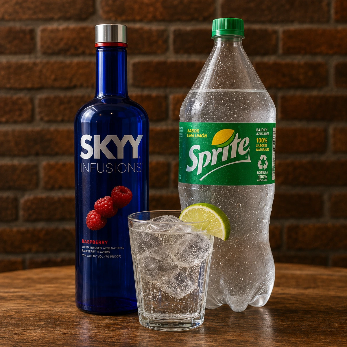Botella de Sky + Sprite + hielo