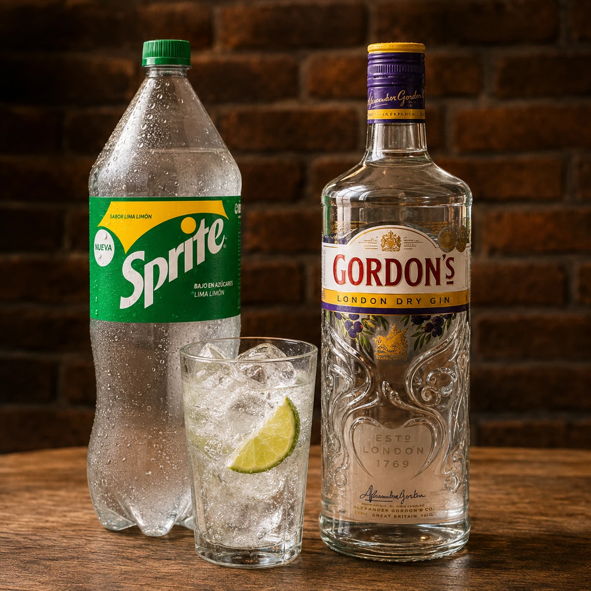 Botella de Gordon + tonica o sprite + hielo